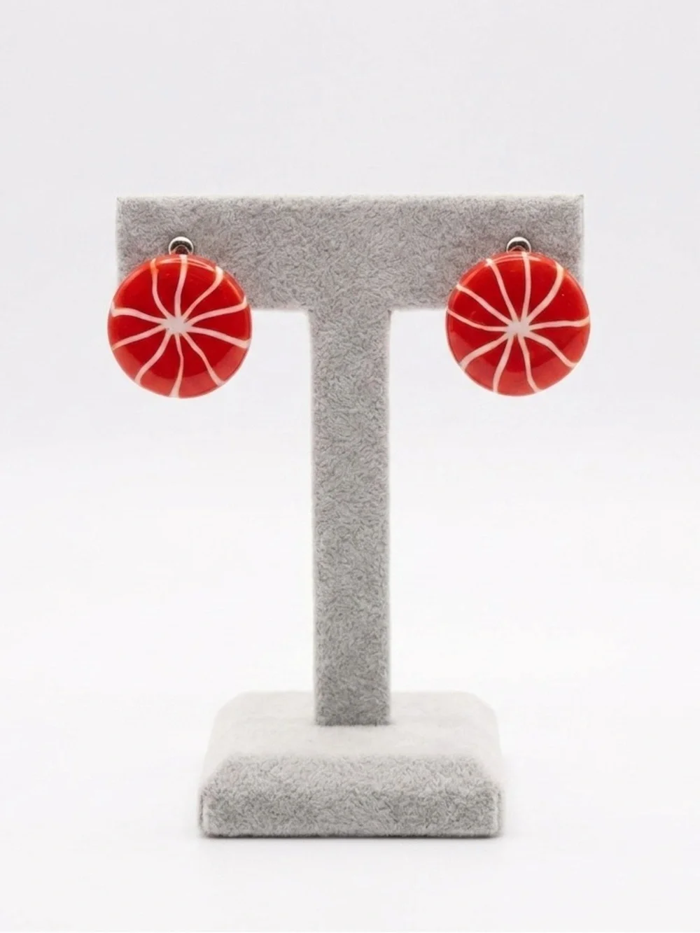 New Artisan Cantaloupe Slices Polymer Clay Sterling Silver Stud Earrings